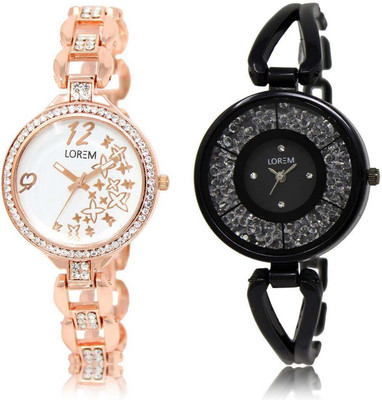 

LOREM SR-210-211 Attractive Black & White Round Girl's Metal Bracelet Watch - For Women