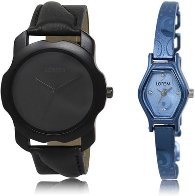 

LOREM FZ-22-218 COMBO Blue & Black Contemporary & Round Boy's & Girl's Metal Bracelet & Leather Watch - For Men & Women
