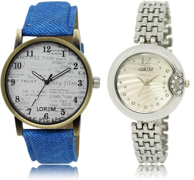

LOREM FZ-28-227 COMBO Silver & White Round Boy's & Girl's Metal Bracelet & Leather Watch - For Men & Women