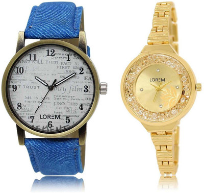 

LOREM SR-28-224 Attractive Gold & White Round Boy's & Girl's Metal Bracelet & Leather Watch - For Men & Women