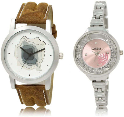 

LOREM SR-9-226 Attractive Pink & White Round Boy's & Girl's Metal Bracelet & Leather Watch - For Men & Women