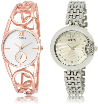 

LOREM FZ-213-227 COMBO White Round Girl's Metal Bracelet Watch - For Women