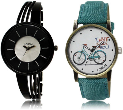 

LOREM OM-212-229 Designer Multicolor Round Girl's Leather & Metal Bracelet Watch - For Women