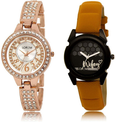 

LOREM watch216-235 Designer Black & Silver Round Girl's Leather & Metal Bracelet Watch - For Women