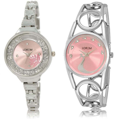 

LOREM SR-226-233 Attractive Pink & Pink Round Girl's Metal Bracelet Watch - For Women