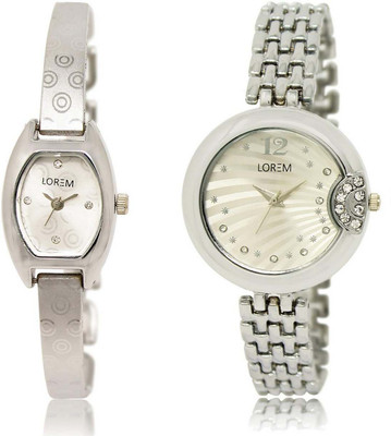 

LOREM watch219-227 Designer White Round & Contemporary Girl's Metal Bracelet Watch - For Women