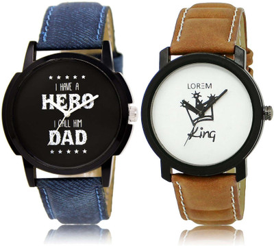 

LOREM SR-7-18 Attractive White & Black Round Boy's Leather Watch - For Men
