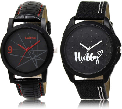 

LOREM SR-8-31 Attractive Black Round Boy's Leather Watch - For Men