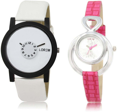 

LOREM SR-26-205 Attractive Silver & White Round Boy's & Girl's Leather Watch - For Men & Women