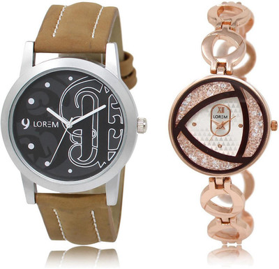 

LOREM FZ-14-238 COMBO Silver & Black Round Boy's & Girl's Metal Bracelet & Leather Watch - For Men & Women