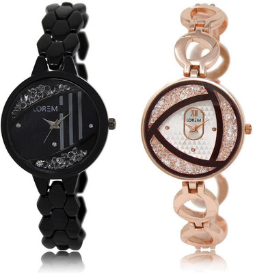 

LOREM FZ-221-238 COMBO Silver & Black Round Girl's Metal Bracelet Watch - For Women