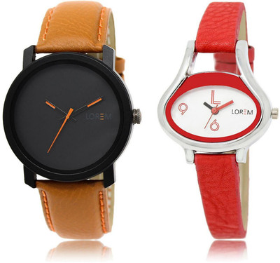 

LOREM Watch-20-206 COMBO White & Black Oval & Round Boy's & Girl's Leather Watch - For Men & Women