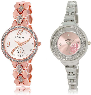 

LOREM SR-215-226 Attractive Pink & Silver Round Girl's Metal Bracelet Watch - For Women