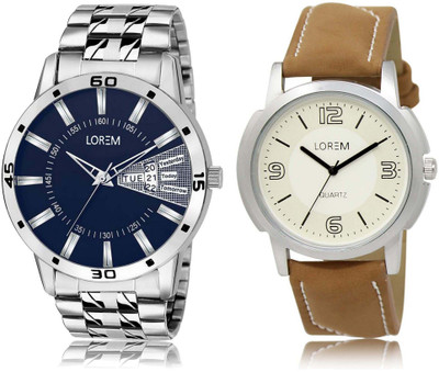 

LOREM watch16-102 Attractive White & Blue Round Boy's Leather & Metal Bracelet Watch - For Men