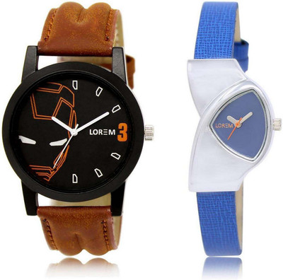 

LOREM Watch-4-208 Designer Blue & Black Triangle & Round Boy's & Girl's Leather Watch - For Men & Women