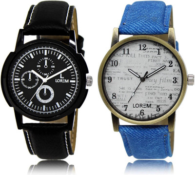 

LOREM Watch-13-28 COMBO White & Black Round Boy's Leather Watch - For Men
