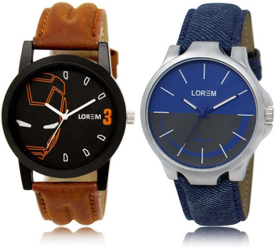 

LOREM watch-4-24 Designer Blue & Black Round Boy's Leather Watch - For Men