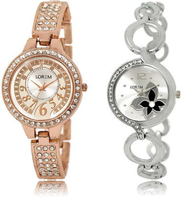 

LOREM OM-216-231 Designer White Round Girl's Metal Bracelet Watch - For Women