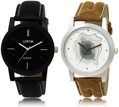 

LOREM OM-5-9 Designer White & Black Round Boy's Leather Watch - For Men