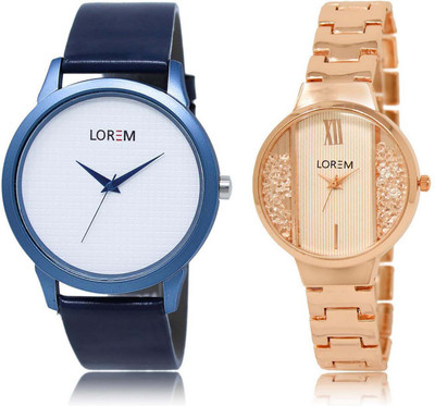 LOREM OM-33-217 Designer White Round Boy's & Girl's Metal Bracelet & Leather Watch - For Men & Women