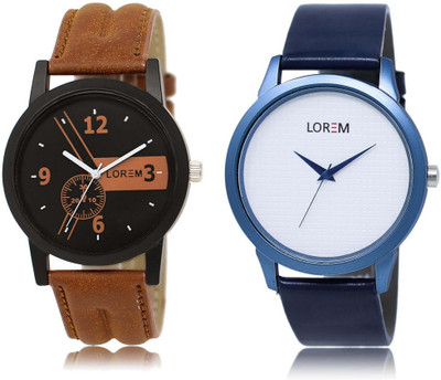 

LOREM SR-1-33 Attractive White & Black Round Boy's Leather Watch - For Men