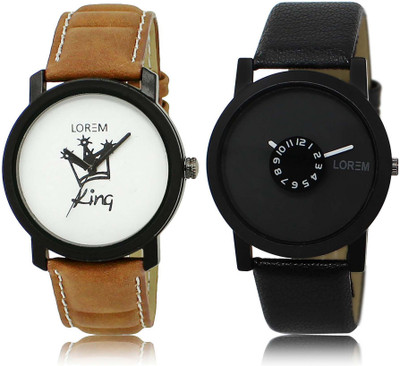 

LOREM Watch-18-25 Designer Black & White Round Boy's Leather Watch - For Men