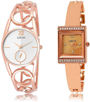

LOREM watch 213-220 Designer Rose Gold & Silver Square & Round Girl's Metal Bracelet Watch - For Women