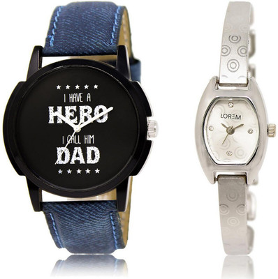 

LOREM FZ-7-219 COMBO Silver & Black Contemporary & Round Boy's & Girl's Metal Bracelet & Leather Watch - For Men & Women