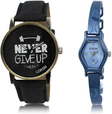

LOREM SR-27-218 Attractive Blue & Black Contemporary & Round Boy's & Girl's Metal Bracelet & Leather Watch - For Men & Women