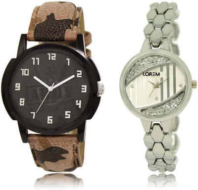 

LOREM SR-3-223 Attractive Silver & Black Round Boy's & Girl's Metal Bracelet & Leather Watch - For Men & Women
