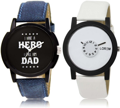 

LOREM OM-7-26 Designer White & Black Round Boy's Leather Watch - For Men