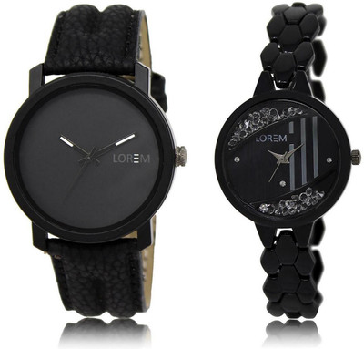 

LOREM Watch-21-221 COMBO Black Round Boy's & Girl's Metal Bracelet & Leather Watch - For Men & Women
