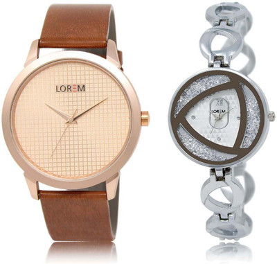 

LOREM watch-34-240 Designer Silver & Rose Gold Round Boy's & Girl's Metal Bracelet & Leather Watch - For Men & Women