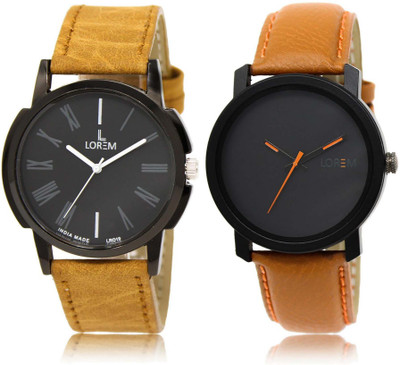 

LOREM OM-19-20 Designer Black Round Boy's Leather Watch - For Men