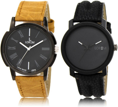 LOREM Watch-19-21 COMBO Black Round Boy's Leather Watch - For Men