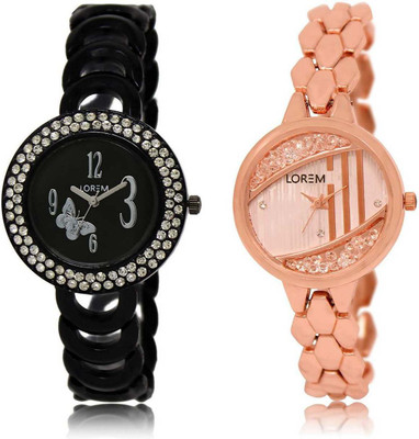 

LOREM watch-201-222 Designer Rose Gold & Black Round Girl's Metal Bracelet Watch - For Women