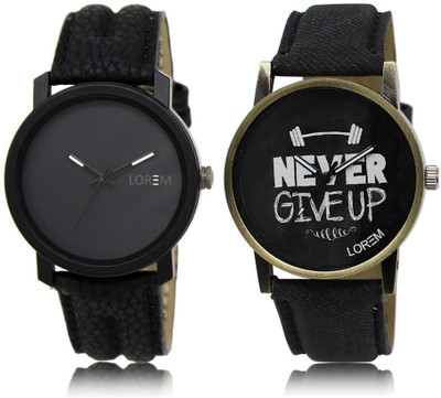 

LOREM OM-21-27 Designer Black Round Boy's Leather Watch - For Men
