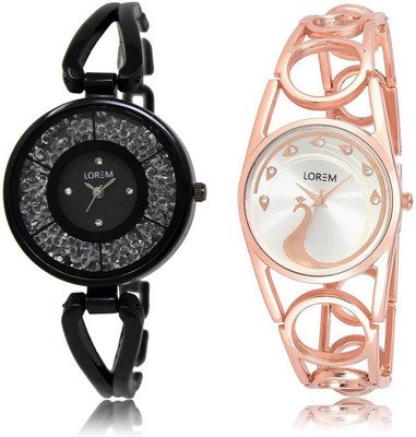 

LOREM FZ-211-232 COMBO Silver & Black Round Girl's Metal Bracelet Watch - For Women