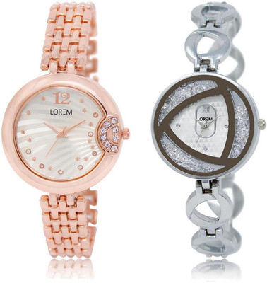 

LOREM watch228-240 COMBO White Round Girl's Metal Bracelet Watch - For Women