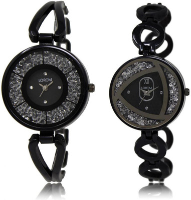 

LOREM Watch-211-237 COMBO Silver & Black Round Girl's Metal Bracelet Watch - For Women