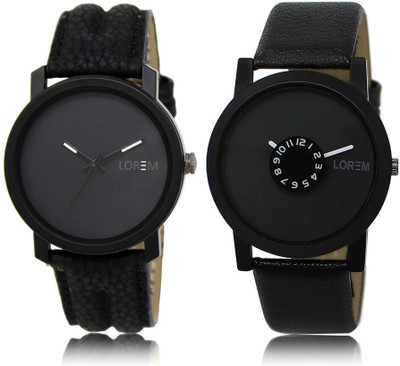 

LOREM OM-21-25 Designer Black Round Boy's Leather Watch - For Men