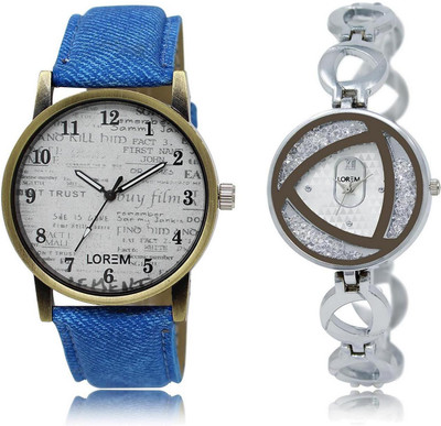 

LOREM WATCH28-240 COMBO Silver & White Round Boy's & Girl's Metal Bracelet & Leather Watch - For Men & Women