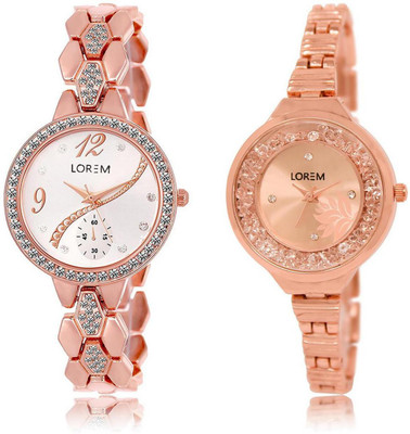 

LOREM watch215-225 COMBO Rose Gold & Silver Round Girl's Metal Bracelet Watch - For Women
