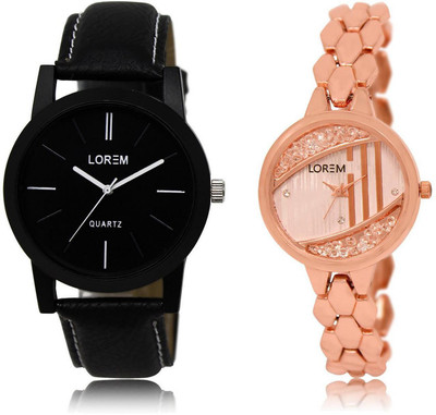 

LOREM watch-5-222 COMBO Rose Gold & Black Round Boy's & Girl's Metal Bracelet & Leather Watch - For Men & Women