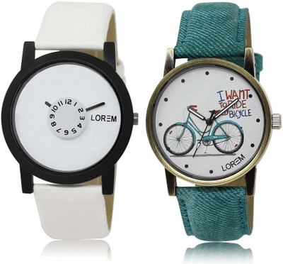 

LOREM SR-26-229 Attractive White Round Boy's & Girl's Leather Watch - For Men