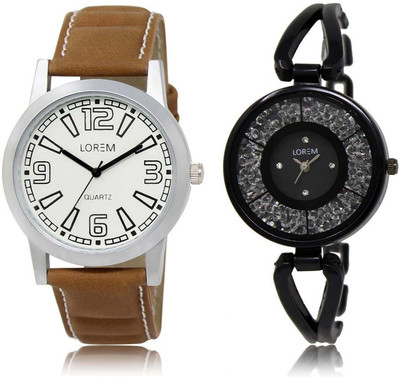 

LOREM SR-15-211 Attractive Black & White Round Boy's & Girl's Metal Bracelet & Leather Watch - For Boys & Girls