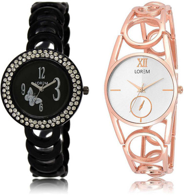 

LOREM SR-201-213 Attractive Silver & Black Round Girl's Metal Bracelet Watch - For Women