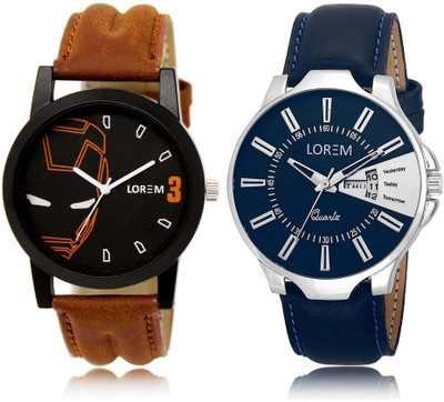 

LOREM SR-4-23 Attractive Silver & Black Round Boy's Leather Watch - For Men
