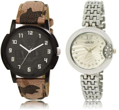 

LOREM watch-3-227 Designer Silver & Black Round Boy's & Girl's Metal Bracelet & Leather Watch - For Men & Women