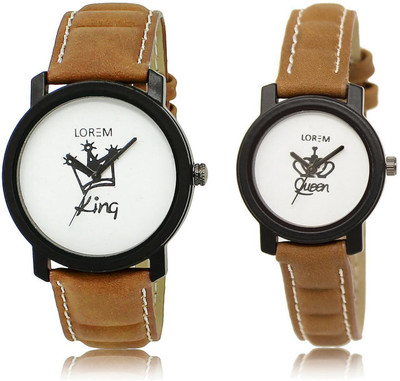 

LOREM 18-209 COMBO White Round Boy's & Girl's Leather Watch - For Men & Women